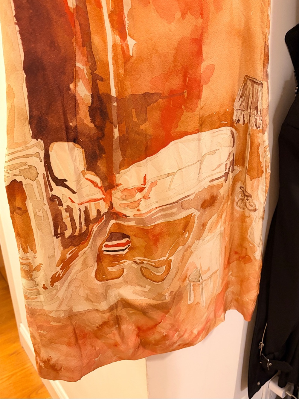 Piazza Sempione Silk Sleeveless Watercolor Mini Dress in Beige, Orange, & Brown - Picture 4 of 9